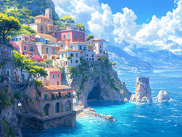 地中海沿岸彩色小镇