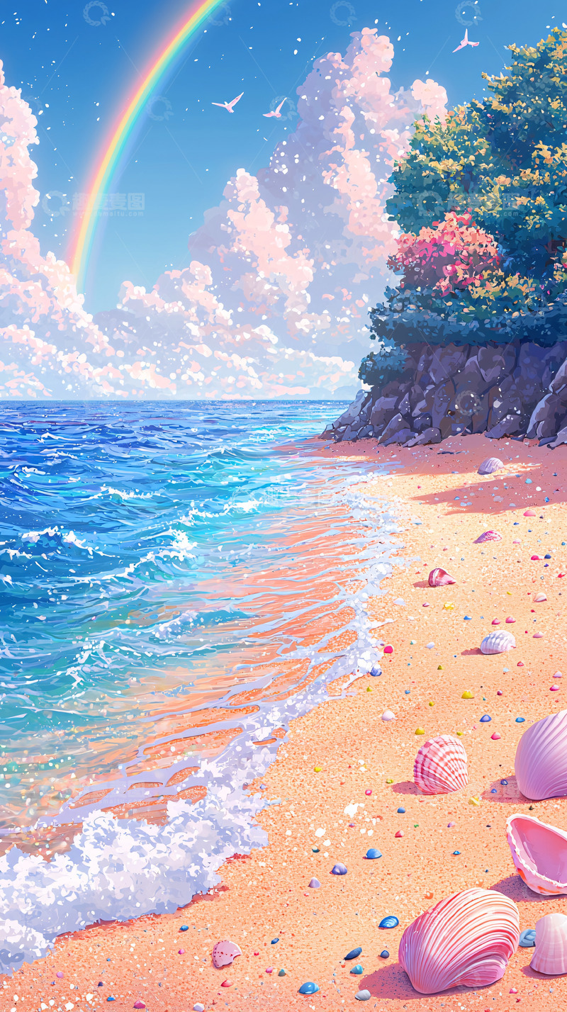 高清大图下载【趣麦麦图】梦幻海滩彩虹