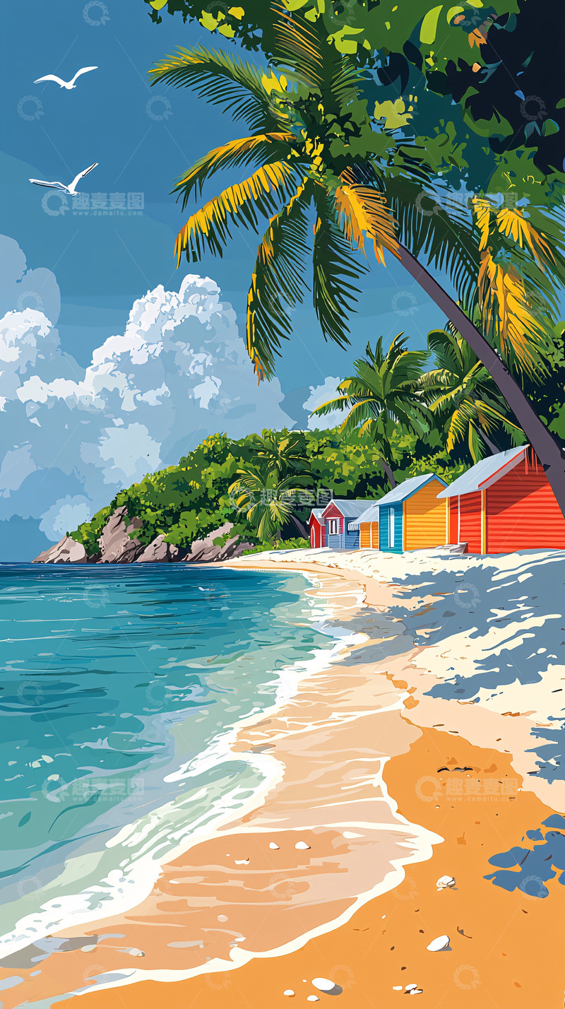 高清大图下载【趣麦麦图】热带海滩小屋