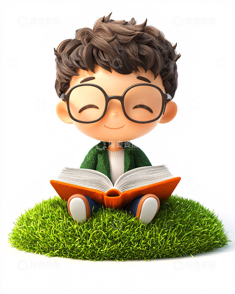 高清大图下载【趣麦麦图】可爱卡通男孩看书