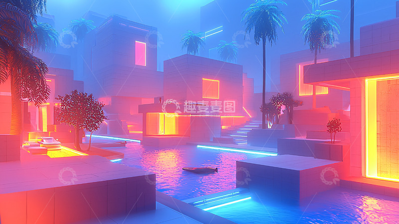 高清大图下载【趣麦麦图】霓虹灯梦幻都市夜景