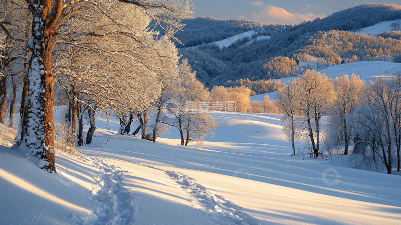 高清大图下载【趣麦麦图】冬日雪景山谷树林