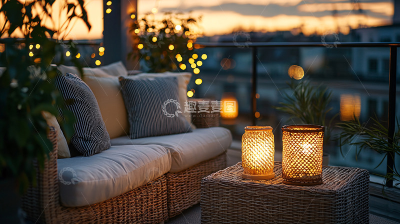 高清大图下载【趣麦麦图】温馨阳台灯光沙发