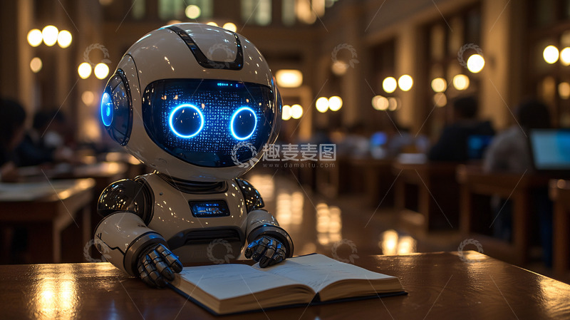 高清大图下载【趣麦麦图】图书馆里学习的机器人
