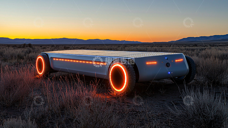 高清大图下载【趣麦麦图】夕阳下无人驾驶货运平台