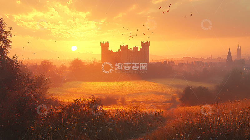 高清大图下载【趣麦麦图】日落城堡剪影