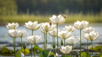 阳光下盛开的白色睡莲