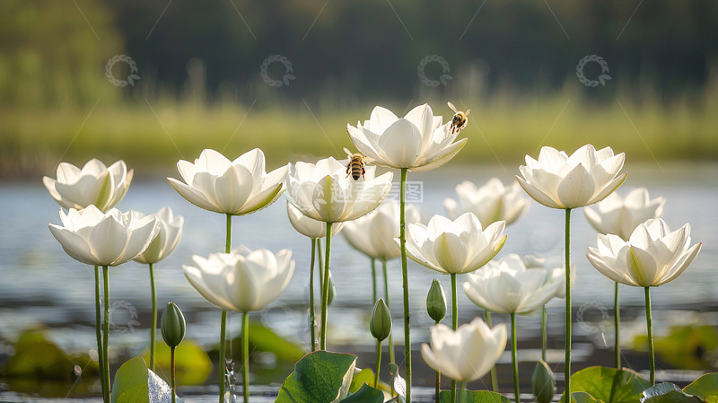 高清大图下载【趣麦麦图】阳光下盛开的白色睡莲