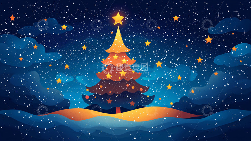 高清大图下载【趣麦麦图】圣诞夜星空下的圣诞树
