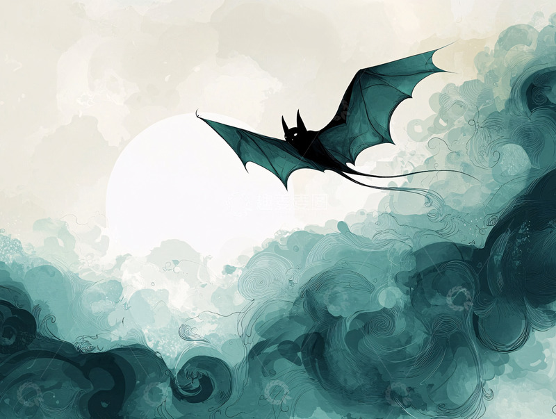 高清大图下载【趣麦麦图】夜晚蝙蝠在云层中飞行