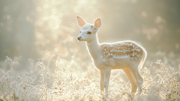 清晨阳光下的白色小鹿