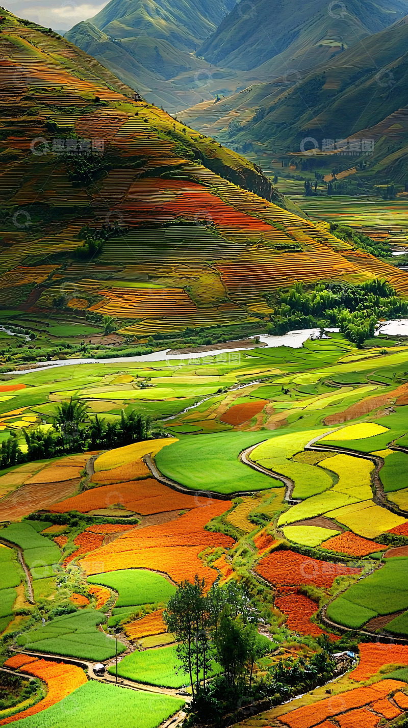 高清大图下载【趣麦麦图】彩色梯田