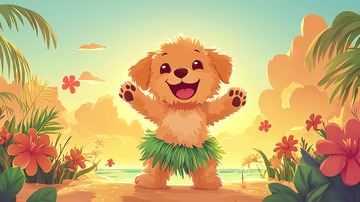 可爱金毛犬沙滩度假