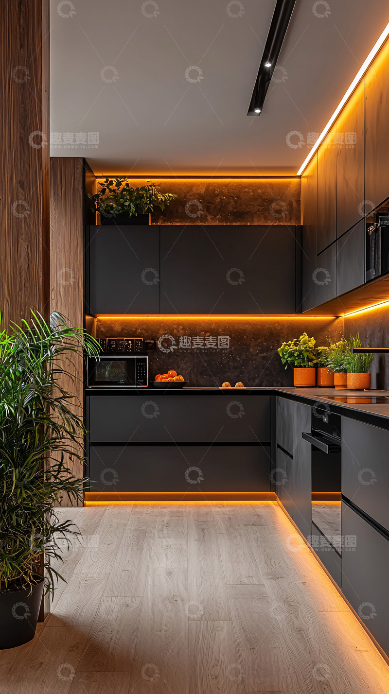 高清大图下载【趣麦麦图】现代风格黑色橱柜厨房