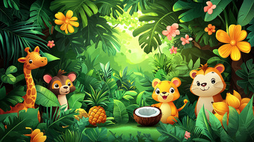 热带雨林卡通动物