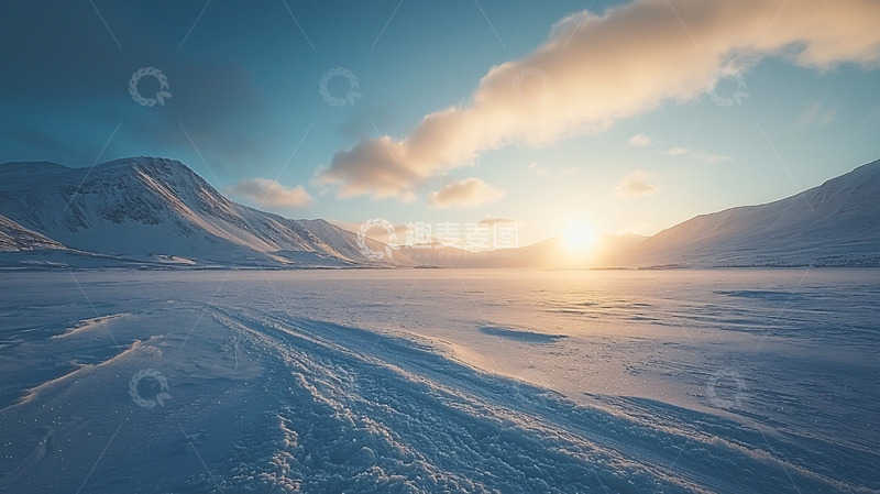 高清大图下载【趣麦麦图】极地冰原日出景色
