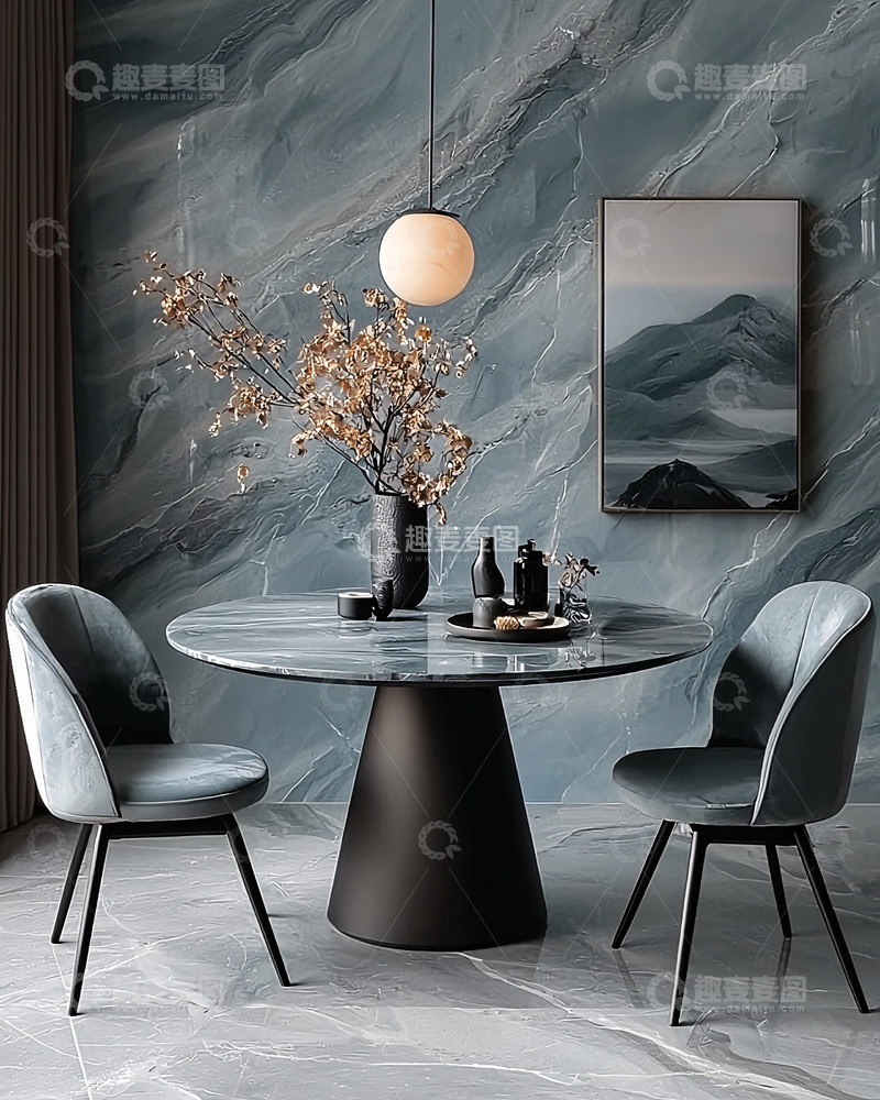 高清大图下载【趣麦麦图】轻奢北欧圆形餐桌