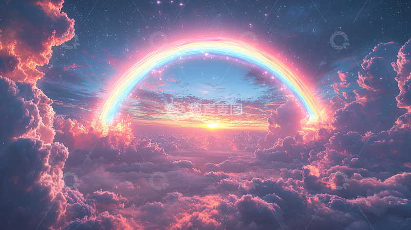 高清大图下载【趣麦麦图】梦幻彩虹云海日出
