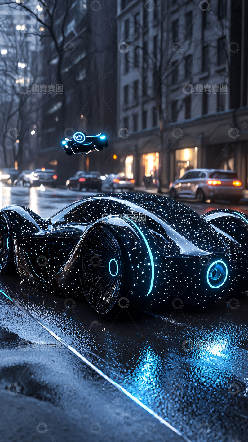 高清大图下载【趣麦麦图】未来都市夜景跑车