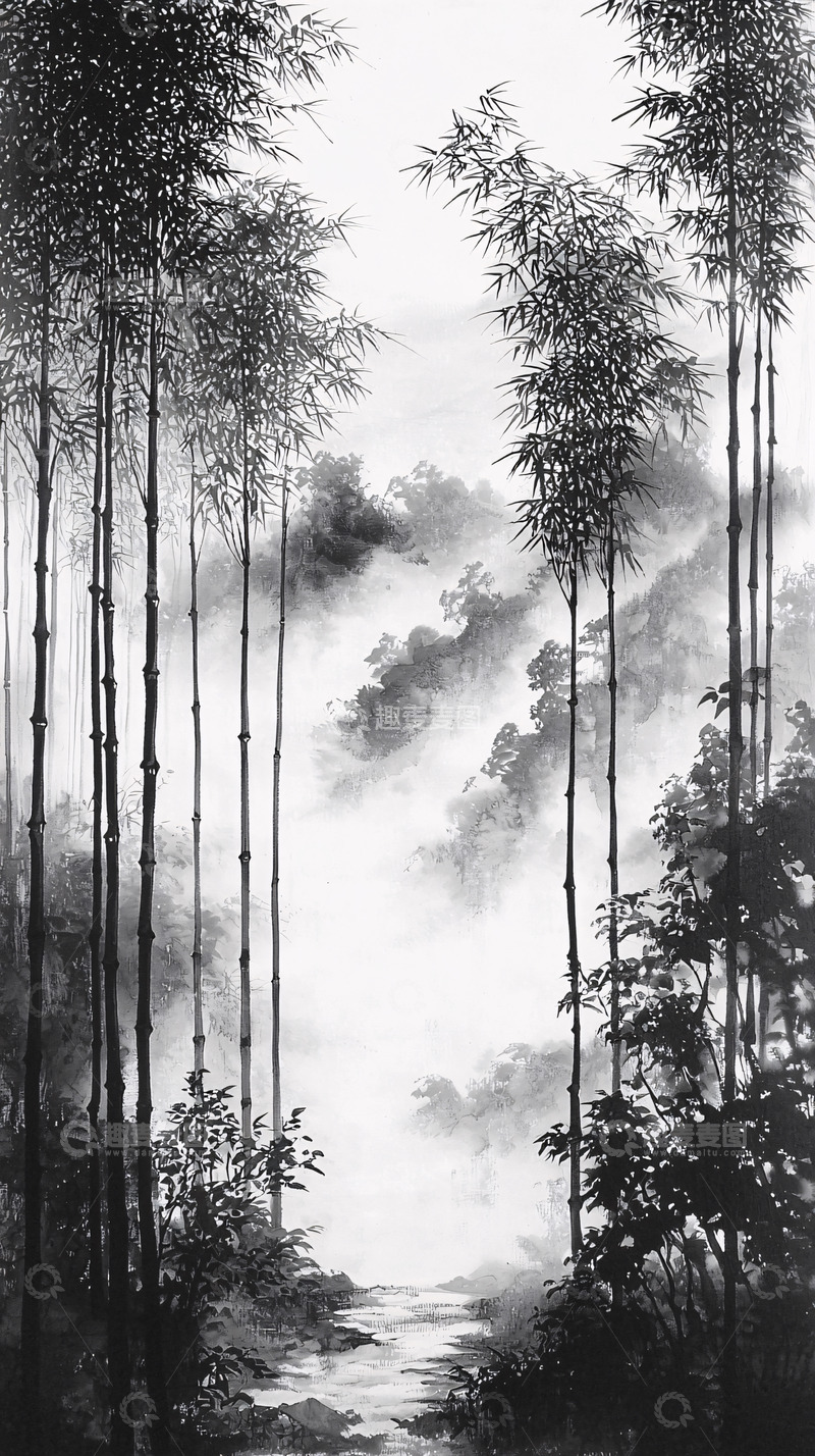 高清大图下载【趣麦麦图】水墨画竹林