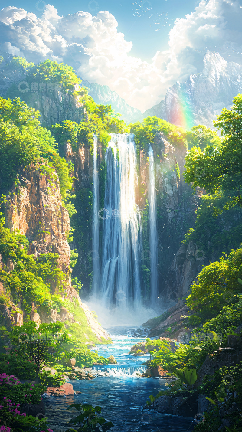 高清大图下载【趣麦麦图】壮丽的瀑布山水画