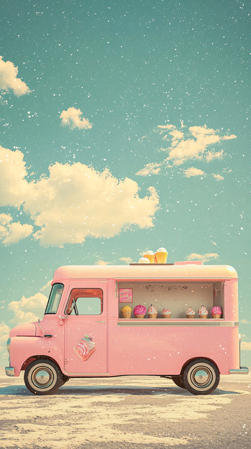 粉色复古冰淇淋卡车