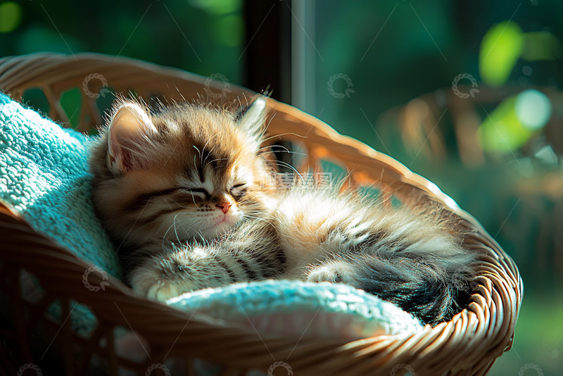 高清大图下载【趣麦麦图】小猫在篮子里睡觉