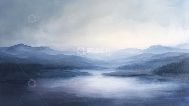 高清大图下载【趣麦麦图】朦胧山峦湖泊景色