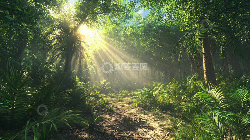 高清大图下载【趣麦麦图】阳光透过树林