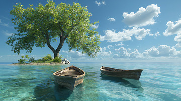 小岛上的两艘小船