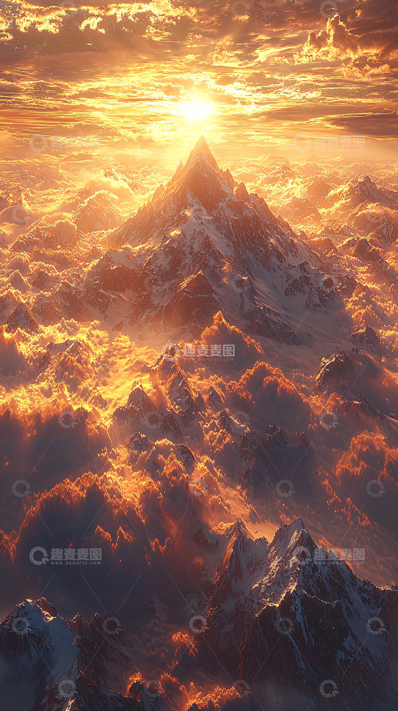 高清大图下载【趣麦麦图】日出雪山云海