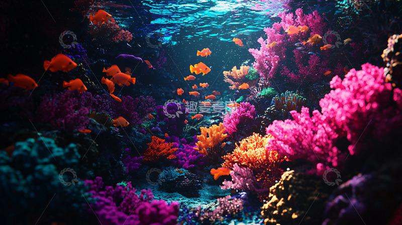 高清大图下载【趣麦麦图】海底珊瑚礁鱼群高清图片