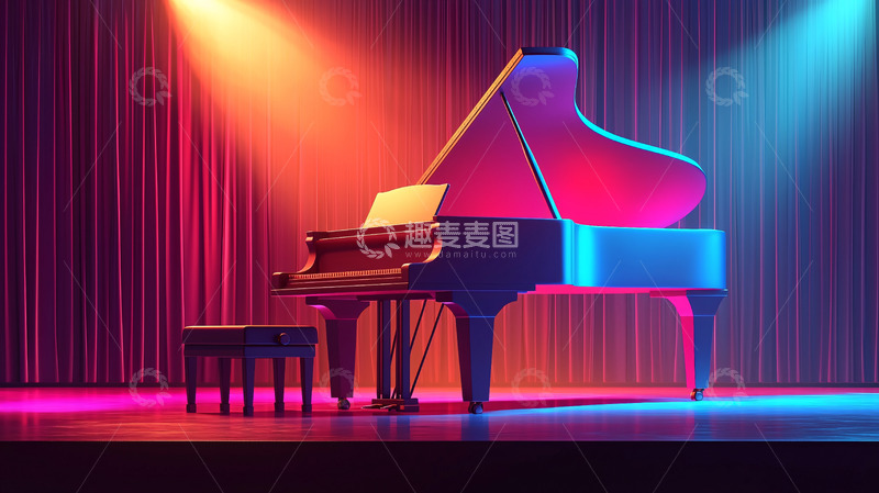高清大图下载【趣麦麦图】舞台灯光下的三角钢琴