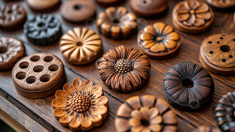 高清大图下载【趣麦麦图】木质雕花纽扣
