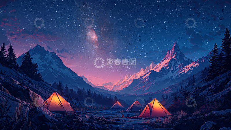 高清大图下载【趣麦麦图】星空下的山谷营地