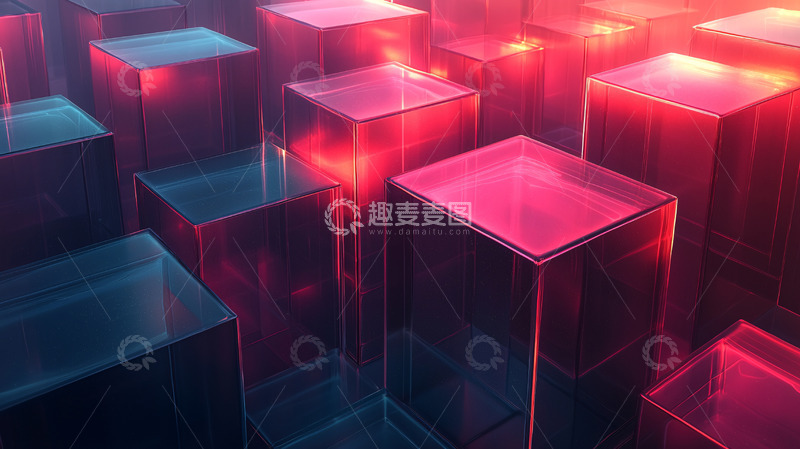 高清大图下载【趣麦麦图】红色透明立方体阵列