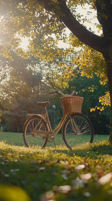 阳光下公园里的复古自行车