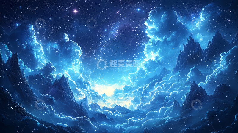 高清大图下载【趣麦麦图】蓝色星空云海山峰