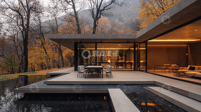 高清大图下载【趣麦麦图】秋日山林现代别墅