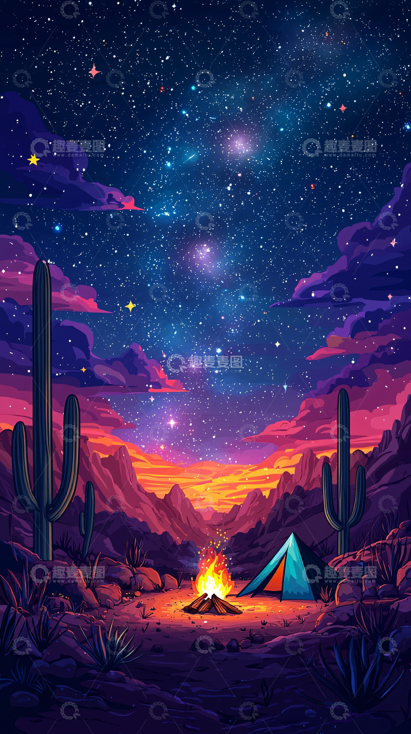高清大图下载【趣麦麦图】星空沙漠营地
