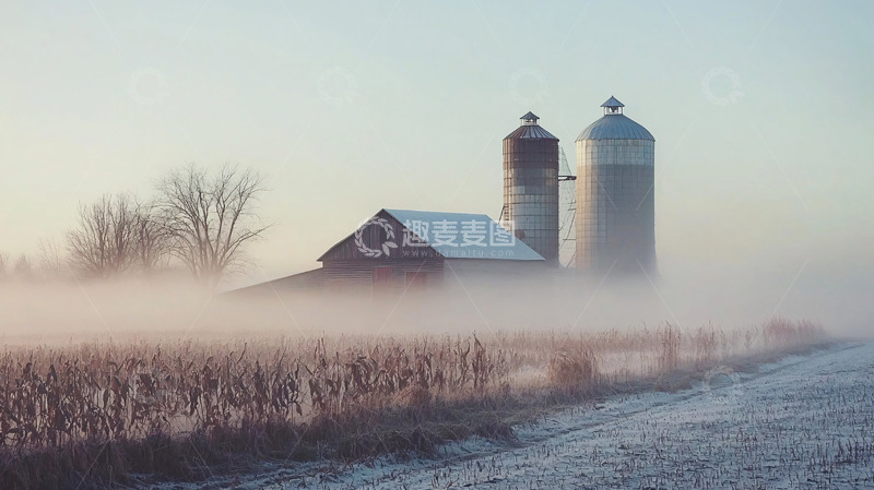 高清大图下载【趣麦麦图】雾中农舍