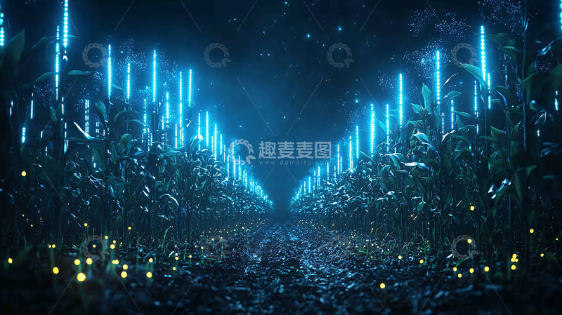 高清大图下载【趣麦麦图】蓝光玉米地夜景