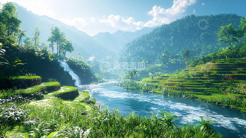 高清大图下载【趣麦麦图】阳光下的翠绿山谷