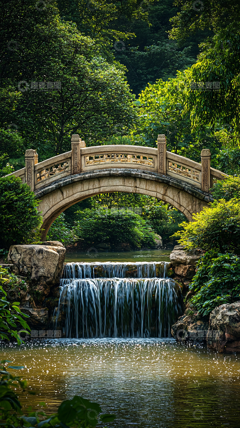 高清大图下载【趣麦麦图】拱桥绿树流水