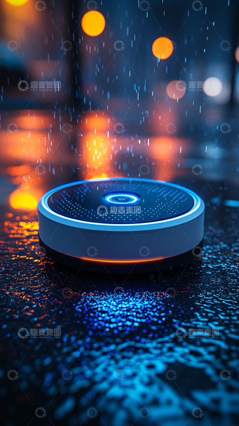 高清大图下载【趣麦麦图】雨夜科技感圆形设备