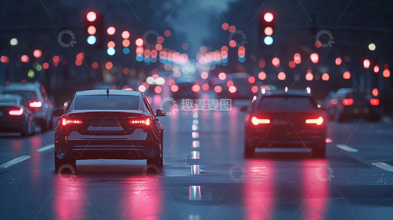 高清大图下载【趣麦麦图】夜晚雨中街道车辆
