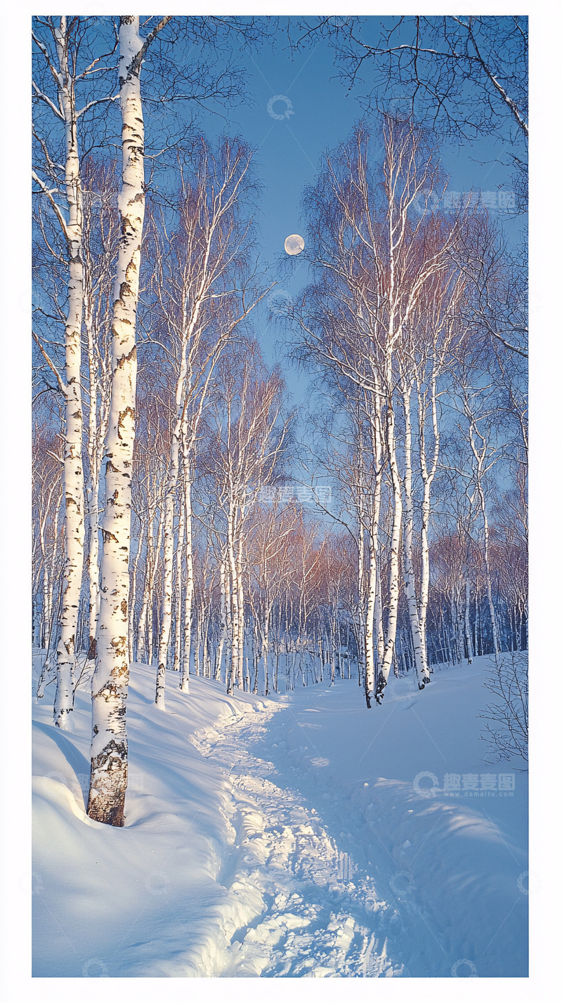 高清大图下载【趣麦麦图】雪地白桦林