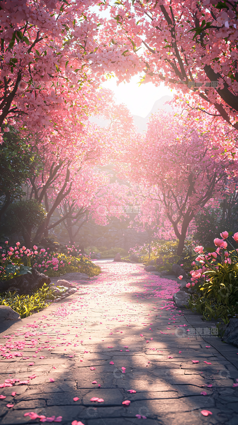 高清大图下载【趣麦麦图】粉色樱花树下的唯美小路