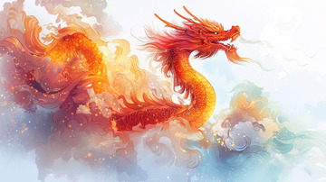 腾云驾雾的红色中国龙
