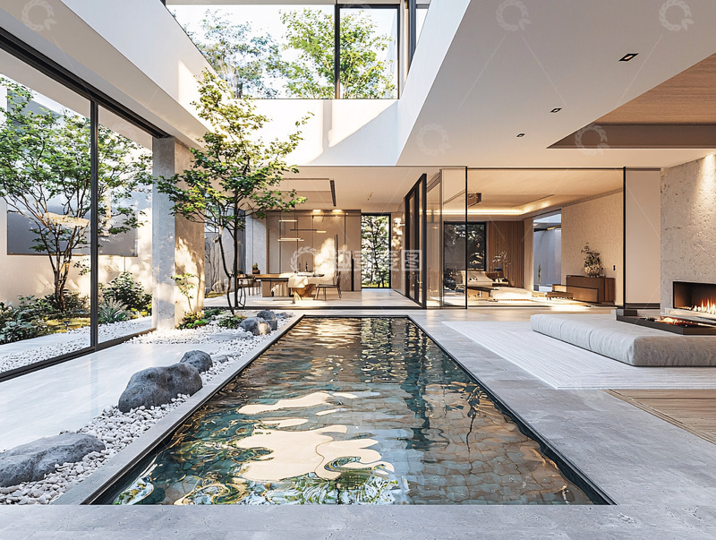 高清大图下载【趣麦麦图】现代简约庭院泳池别墅